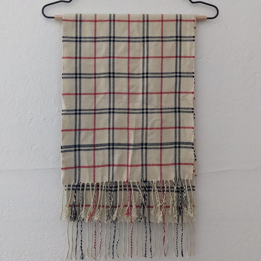 Vintage 1960s Windowpane Cashmere (?) Plaid Scarf